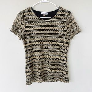 Vintage 90s Women’s Calvin Klein Black and Gold Metallic Knit Top